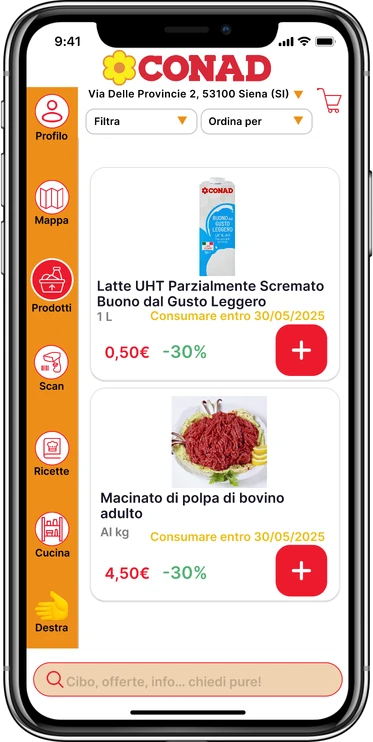 Prodotti in offerta con data di consumo e sconto del 30%