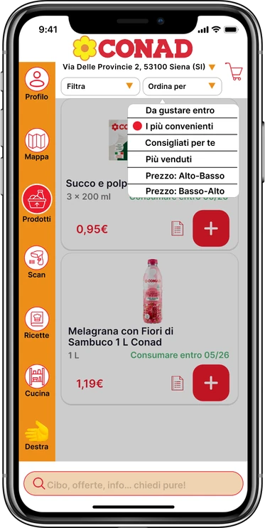 Menu Ordina per con l'opzione Da gustare entro