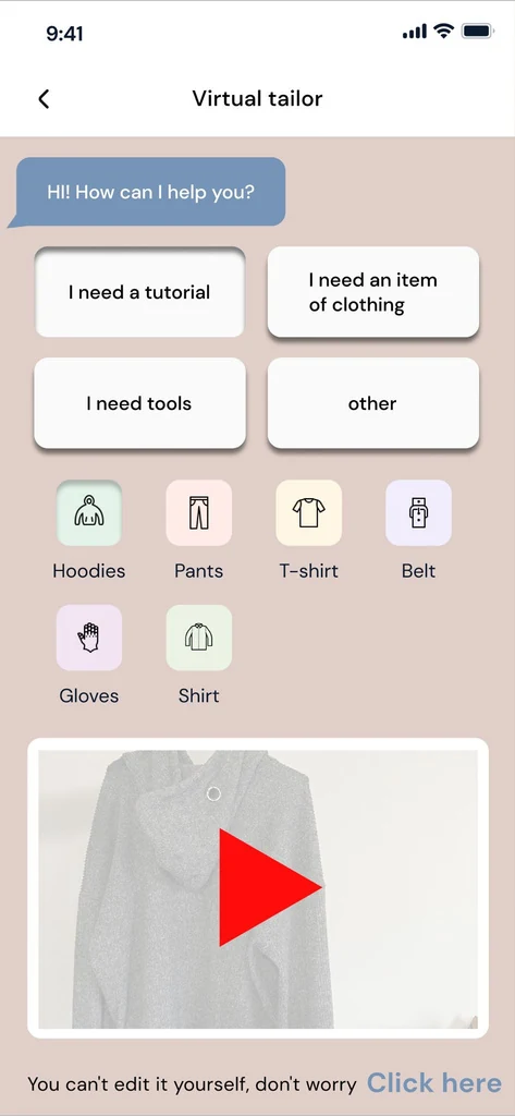 Chat del Virtual Tailor con video tutorial