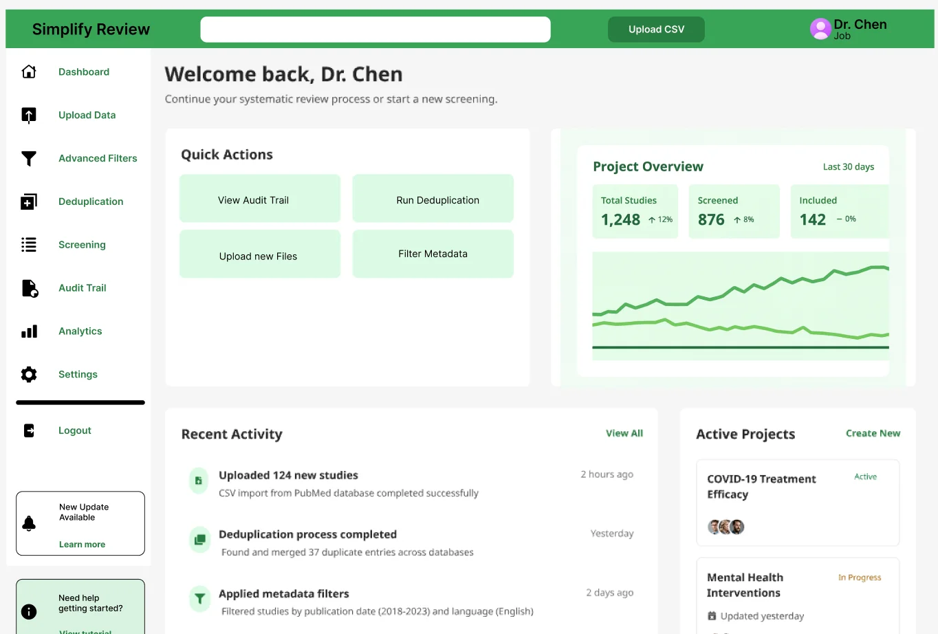 Dashboard in Figma con intestazione verde, barra laterale e card di riepilogo.